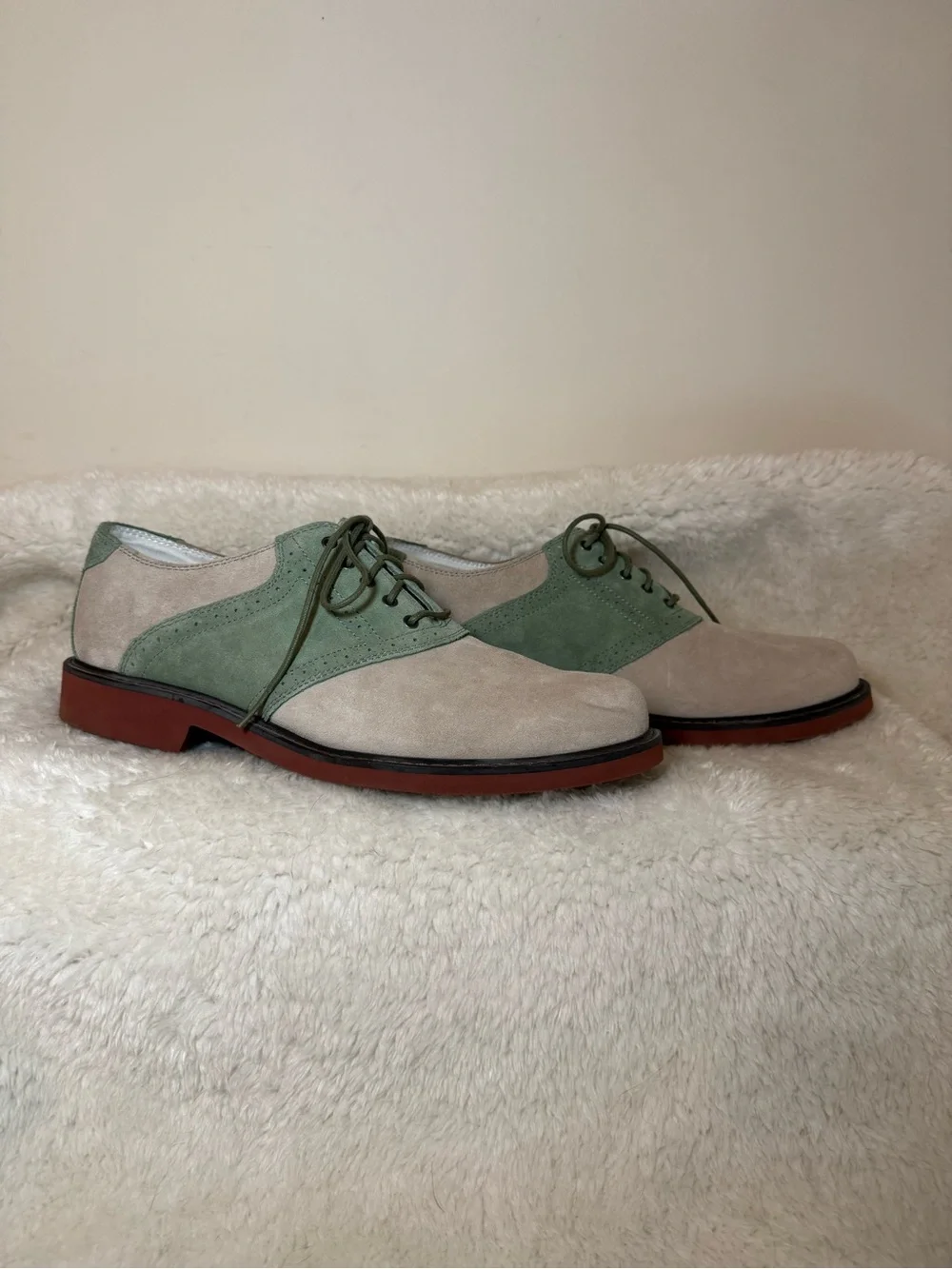 NWOB Rockport Two-Tone Suede Saddle Oxfords in Green and Beige